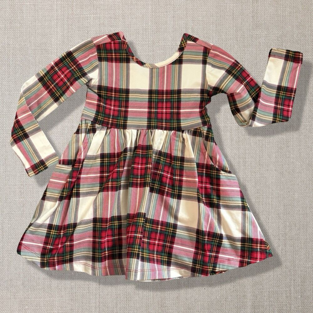 Hanna Andersson Family Holiday Plaid Long Sleeve Skater Dress Pockets 2T